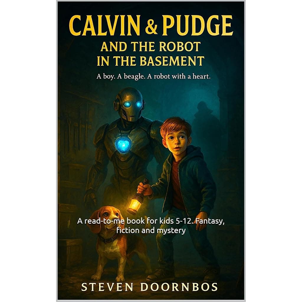 Titelbild von Calvin and Pudge and the Robot In The Basement. A read-to-me book for kids 5-12. Fantasy, fiction and mystery